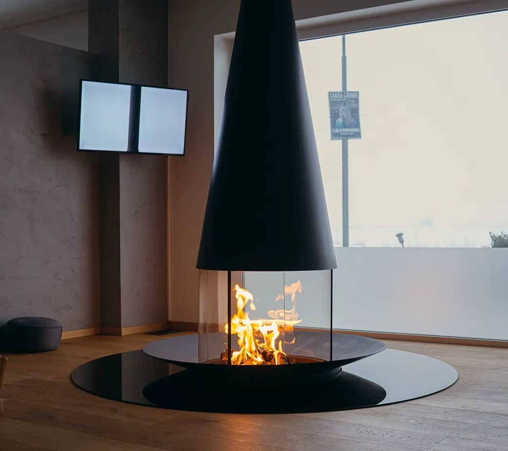 Suspended Focus fireplace in the showroom