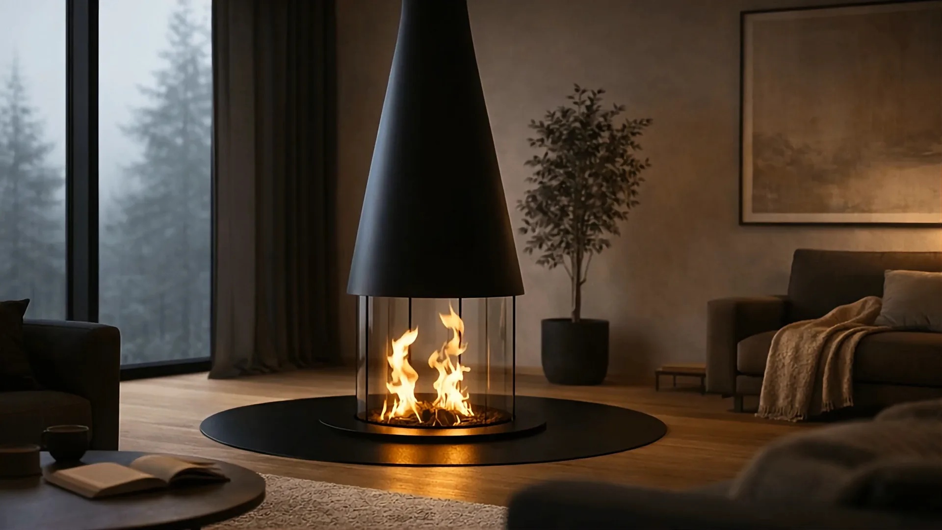 Kaminofen mit brennendem Feuer in der Ausstellung von Kerstens Kamine bei Gifhorn