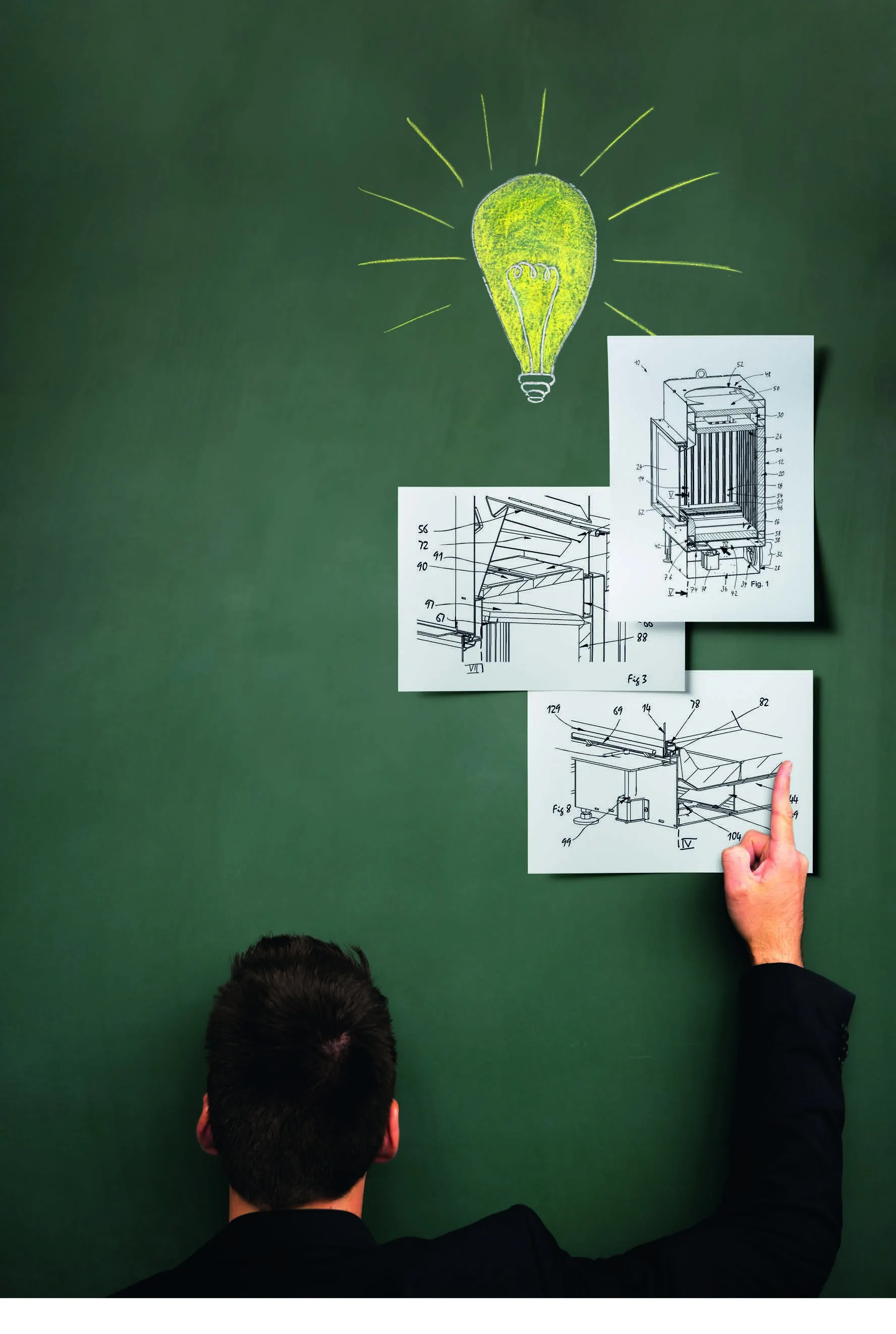 Fireplace concept: technical sketches on a board