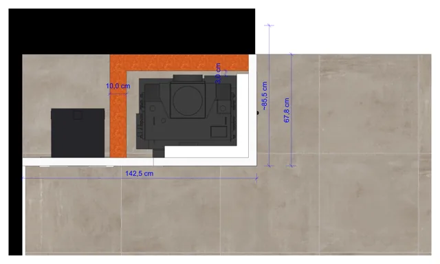 Grundriss mit Abständen und Brandschutz zur Wand